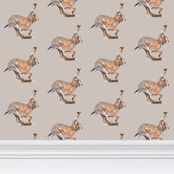 Running Wild Brown Hare Wallpaper Cream