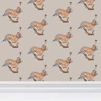 Running Wild Brown Hare Wallpaper Cream