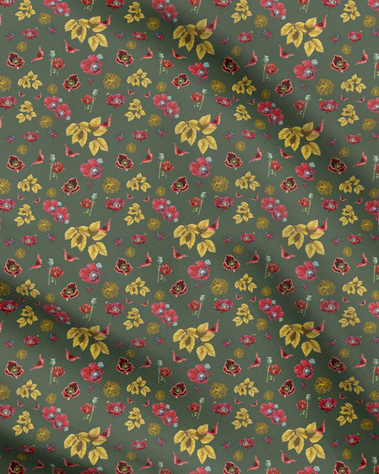 Royal Butterfly Gardens Fabric 100% Linen Sap Green