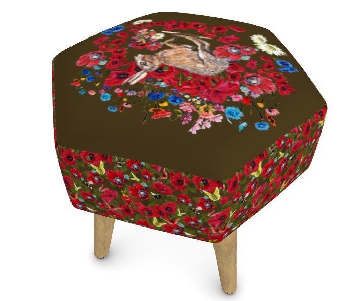 Running hare in the poppies vanity foot stall for living room designer elizabeth shewan