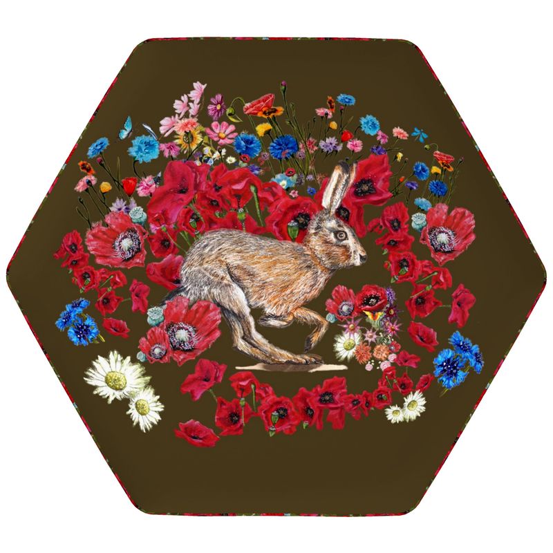 Beautiful interior design wildlife hare footstool floral by elizabeth shewan artist Boutique