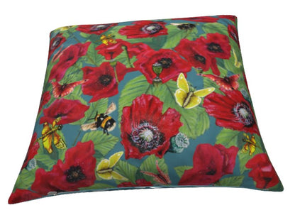 Running Hare Red Poppy Field Velvet Cushion
