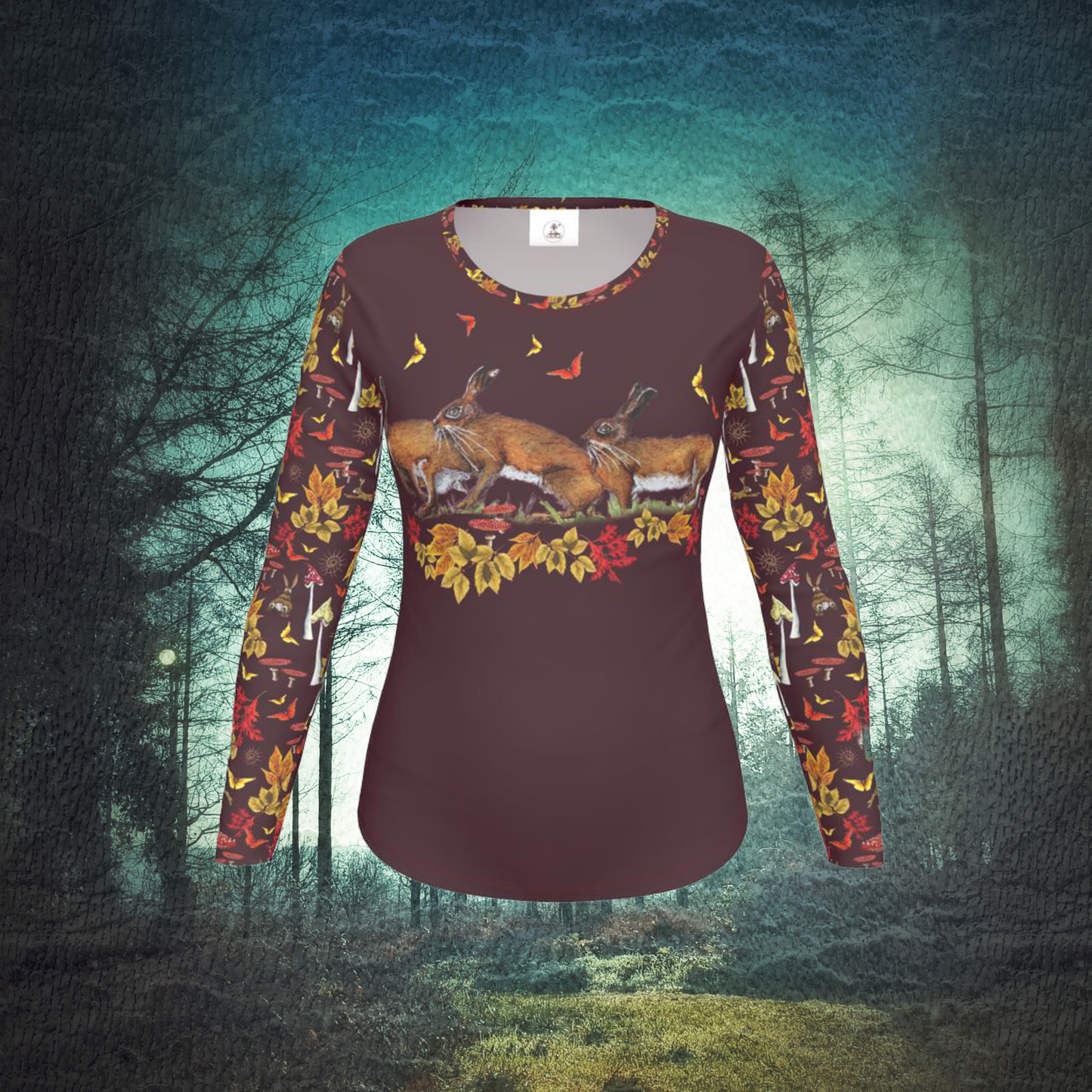 Hare Run with Butterflies at the Signs of Autumn Cotton T-shirt
