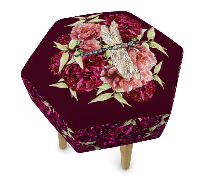 Dragonfly Peony Footstool