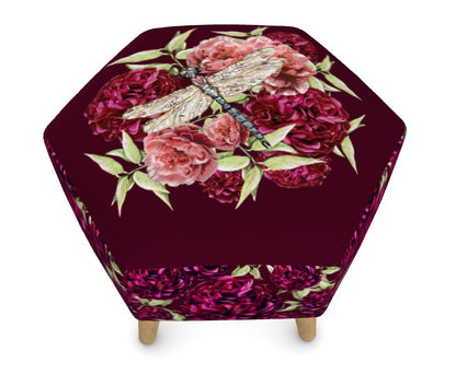 Dragonfly Peony Footstool