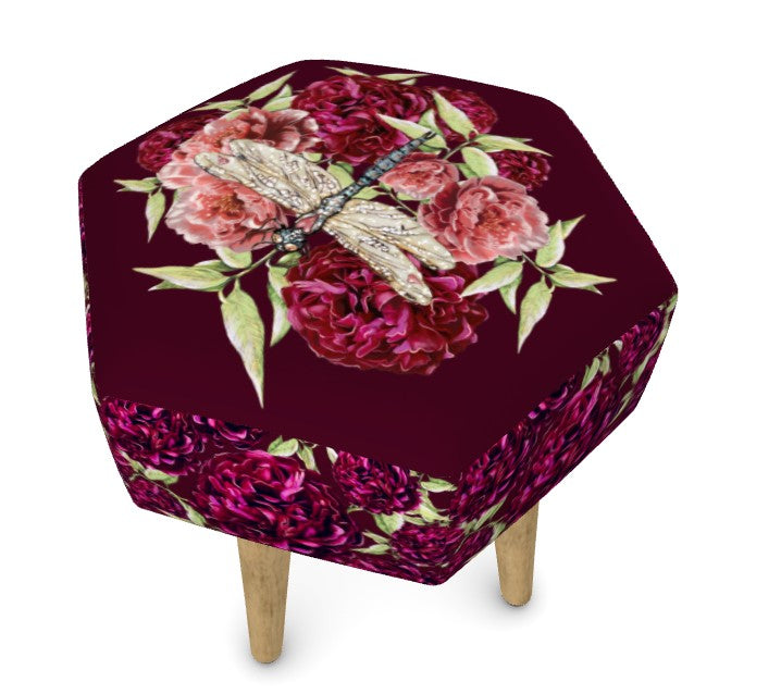 Dragonfly Peony Footstool