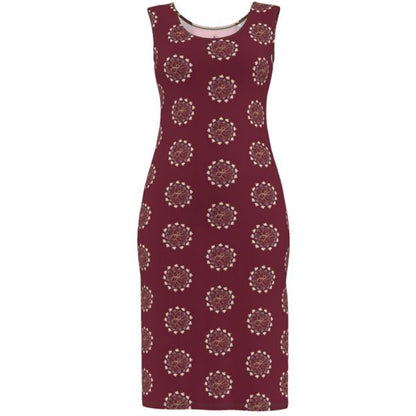 Maroon dress with a pattern on a white background Witches Summer Dress Elizabeth Shewan 
