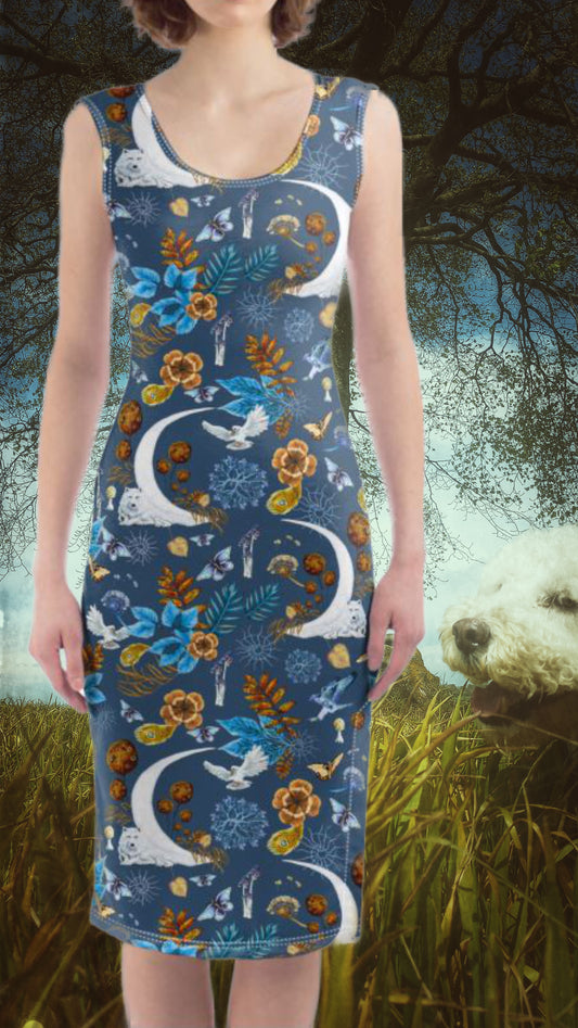 Wolf Wisdom Nature Bodycon Dress Elizabeth's Boutique Designer Dress for Nature Lovers