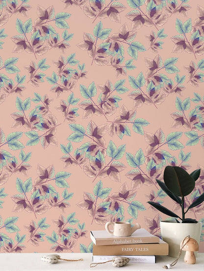 Youthful Feminine Leafage Wallpaper pinks