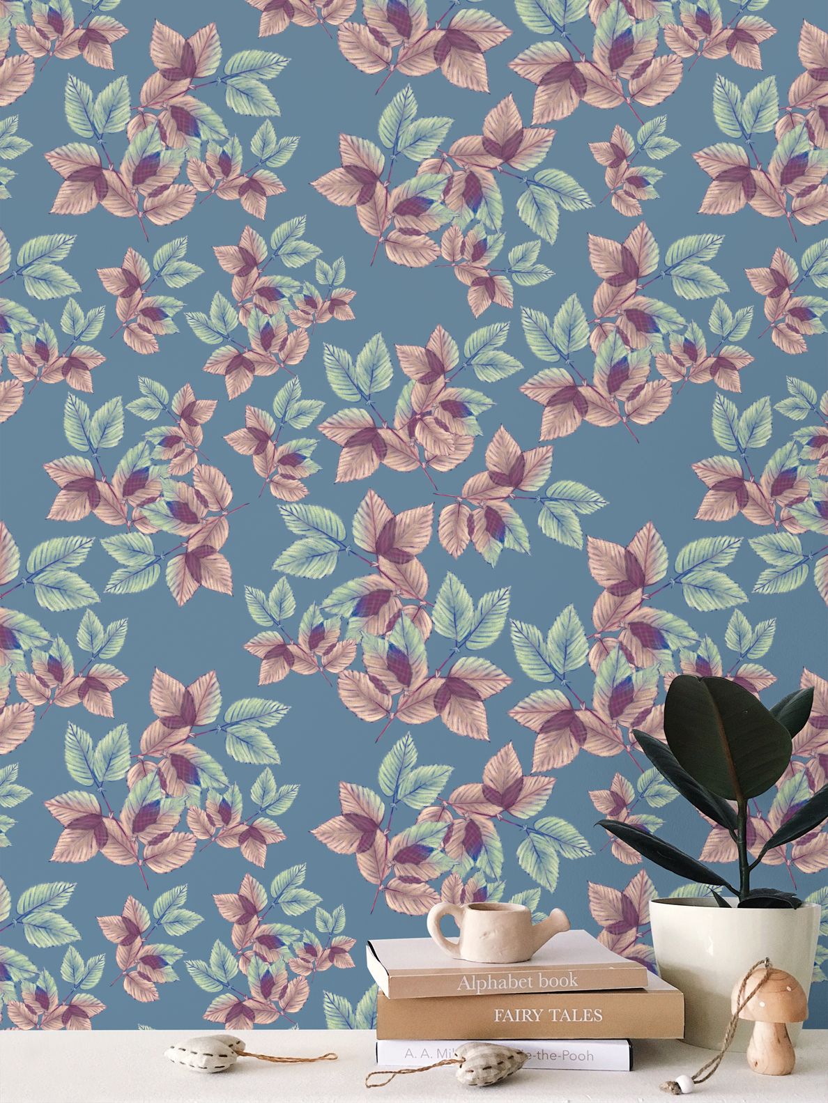 Youthful Feminine Leafage Wallpaper Teals