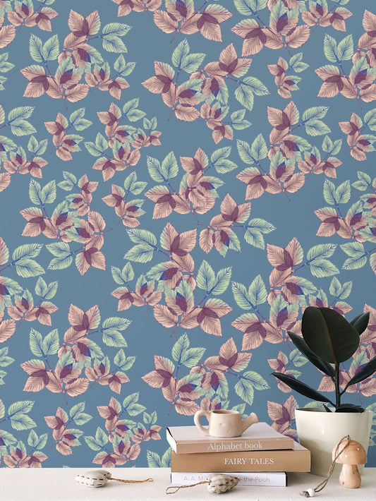 Youthful Feminine Leafage Wallpaper Teals
