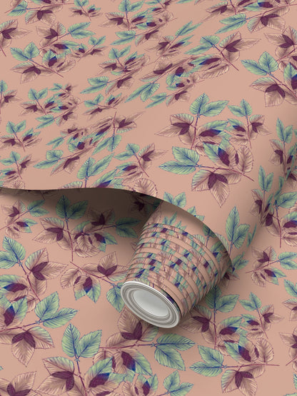 Youthful Feminine Leafage Wallpaper pinks
