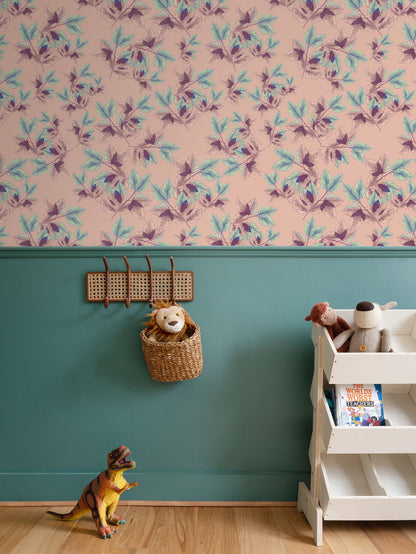 Youthful Feminine Leafage Wallpaper pinks