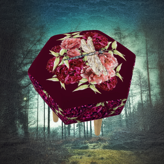 Dragonfly Peony Footstool