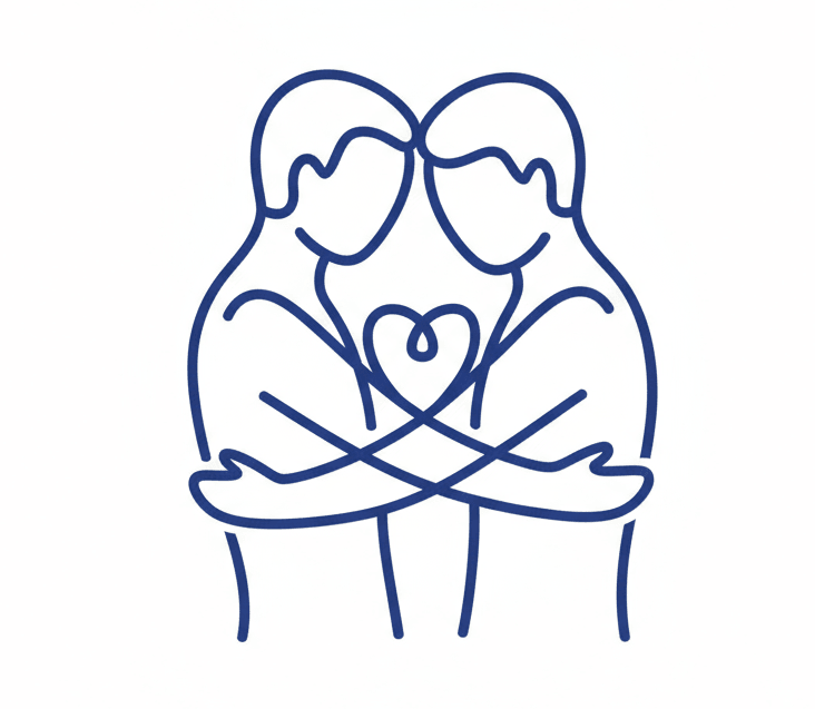 two hugging outline icon blue